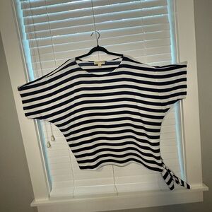 Michael Kors Navy and White Striped Short Sleeve Top